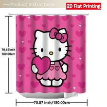 Sanrio Hello Kitty Heart Pattern Shower Curtain Set, 4 Pieces, Includes Bathroom Decor And Matching Hooks For Daily Use (2 Shower Curtains, 1 Toilet Lid Cover, 1 Shower Curtain) - 4-piece Shower Curtain Set - View 7