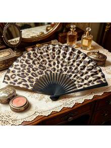 Foldable Bamboo Handle Hand Fan, Fabric Fan Surface, Leopard Print Pattern, Suitable For Party, Wedding, Wall Decor, Gift - Folding Fan - View 11