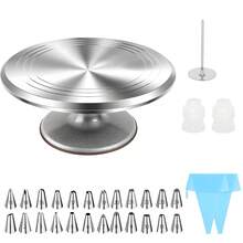 12'' Cake Turntable Aluminum Cake Revolving Stand Holder Cake Baking Decor Tools Home Cake Making Decorating Rotating Metal Display Stand Ultimate Baking Set 24 Nozzles & Icing Tools - View 9