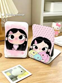 1 Peça Espelho de Maquiagem Dobrável com Padrão de Personagem de Desenho Animado Fofo, Espelho Flip com Altura Ajustável, Espelho de Alta Definição, Espelho de Mão Portátil de Bolso para Viagem, Presente de Aniversário para Meninas, Presente de Feriado - Multicolorido - Visão 5