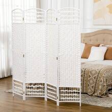 4 Panel Room Divider, 5.6 Ft Folding Privacy Screen, Wave Fiber Freestanding Partition, Modern Decorative Wall Separator For Living Room, Bedroom, Office, White-XY846578 - 1 - View 6