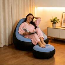 2pcs Slouchy Sofa Inflatable Chair Foldable Lounge Chair (Sofa + Footstool) Outdoor Sofa Bed With Footstool, Indoor/Outdoor Portable Foldable Inflatable Pad Nap Leisure Chair Set - Multicolor - View 2