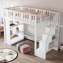 Loft Bed 90 X 200 Cm, Kids' Bed With Storage Stairs, Loft Bed With Multiple Large Storage Compartments - White - View 2