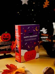 Halloween Gift Box Book-Shaped Packaging Box, Creative Pumpkin & Witch Pattern, Eerie Holiday Jewelry Storage Box, Mysterious Party Favor Supplies, Unique Room Desktop Decor, Novelty Display Box - Multicolor - View 6
