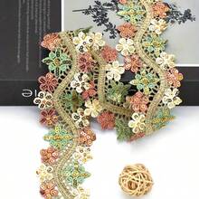 1/5" 金色亮片蕾絲飾邊刺繡花卉蕾絲緞帶 波浪金屬編織邊 多色花卉貼花，適用於縫紉手工、婚紗禮服裝飾、衣飾飾邊、DIY拼接派對裝飾、家用紡織面料 - 粉色 - 查看 3