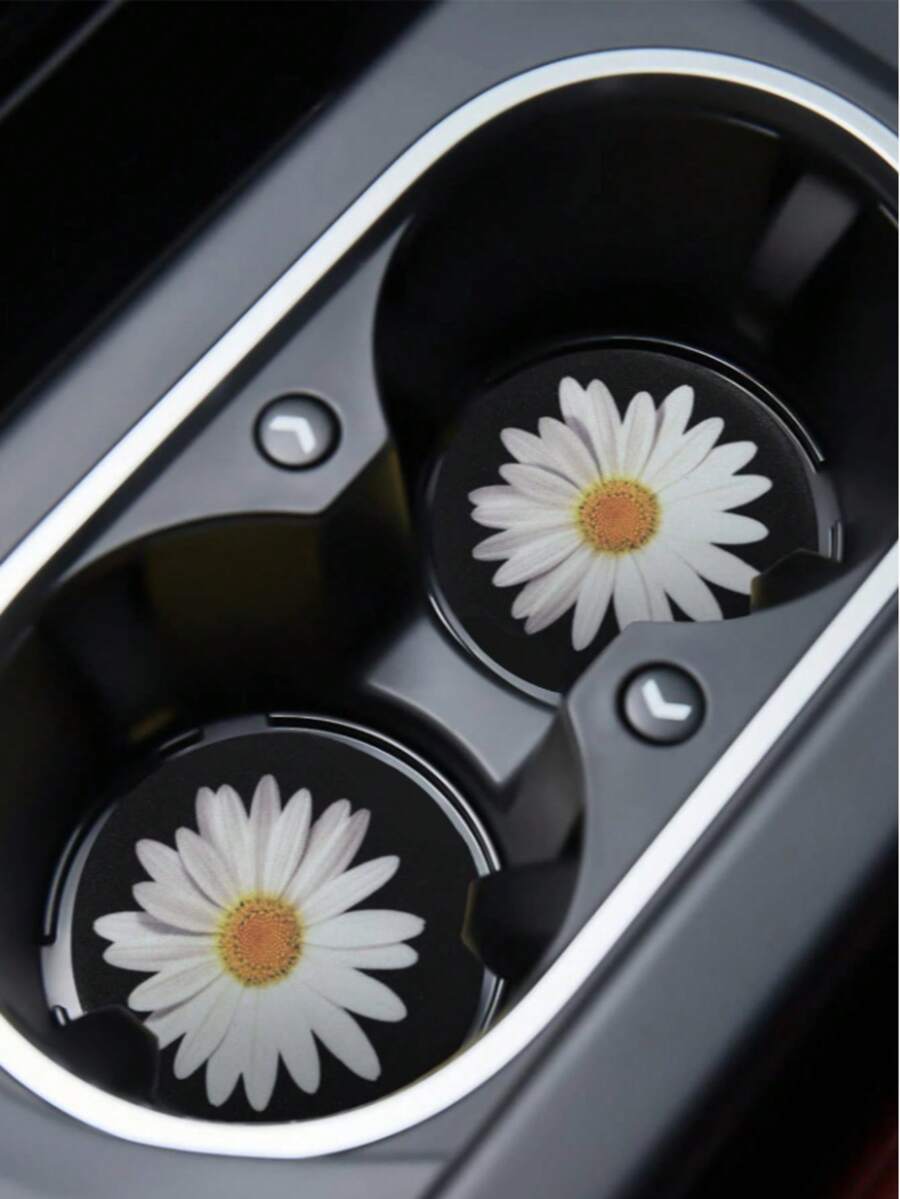 2入菊花印花汽車杯墊 - 甜酷蝴蝶結 - 查看 1