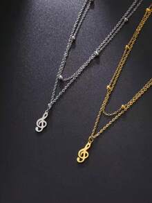 LIKGREAT 1pc Women's Fashion Stainless Steel Double Layer Y-Shaped Musical Note Necklace, Minimalist Music Symbol Pendant, Adjustable Collarbone Chain, Niche INS Style Versatile Accessory - Music Series - View 6