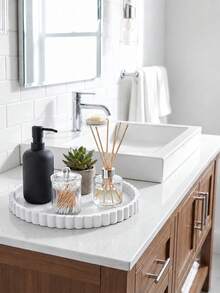 Round Silicone Vanity Tray, Scalloped Edge Decorative Organizer For Perfume, Jewelry, Candles, Cosmetics And Bathroom Countertop Storage, Waterproof Dresser Display Tray - Multicolor - View 7