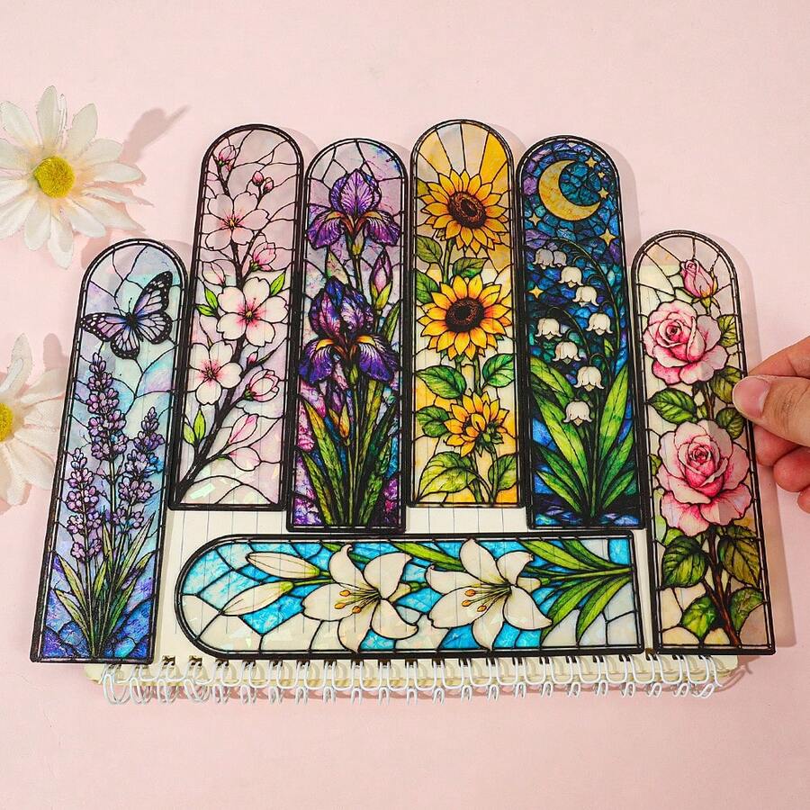 Painted Glass Floral Acrylic Bookmark, Fashionable Artistic Reading Accessory, Unique And Charming Appearance, Suitable For Birthday, Mother's Day, World Book Day And Various Festivals, Ideal Gift For Women And Female Book Lovers