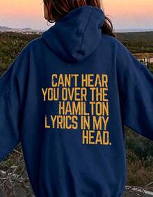 Can't Hear You Over The Hamilton Lyrics In My Head Hoodie, Unisex Distressed Graphic Sweatshirt, Hamilton Musical Fan Gift, Loose Casual Pullover - 寶藍色 - 查看 7