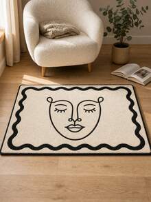 1 Peça Tapete de Área com Arte de Linha Abstrata de Rosto, Minimalista Preto e Branco, Estética Zen Boho, Impressão de Rosto de Mulher em Uma Linha, Tapete Moderno para Sala de Estar, Quarto, Meditação, Decoração de Casa, Estética Neutra, Presente para Mulheres e Meninas, Tapete de Chão - Preto e Branco - Visão 12