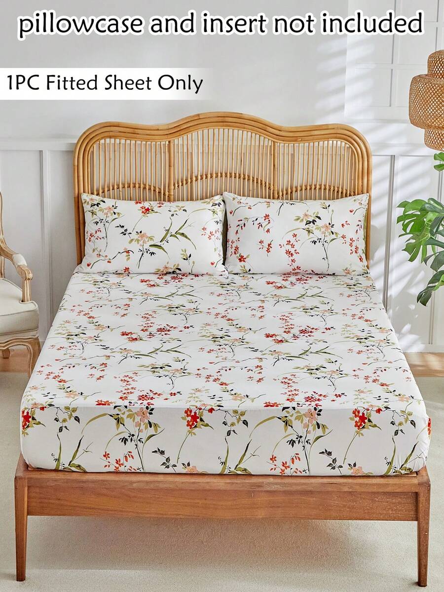 1 pieza Sábana ajustable con estampado floral, protector de colchón de estilo campestre sencillo y fresco de poliéster, suave y transpirable, lavable a máquina, bolsillo profundo, adecuado para todas las estaciones - Multicolor - Ver 1