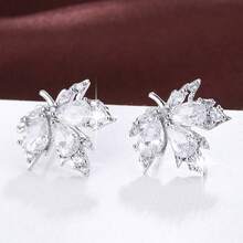 1 Pair Elegant Maple Leaf Design Cubic Zirconia Stud Earrings For Women, Casual Gift Design - Multicolor - View 12
