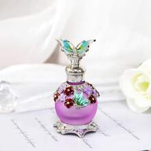 1 pieza Botella de vidrio con gotero de 0.51 oz con pintura de esmalte de mariposa azul, decoración floral, almacenamiento recargable de perfume y aceite esencial, portátil y reutilizable, sin fragancia, accesorio de decoración del hogar (Botella vacía, sin perfume) - Ver 11