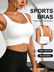 3pcs Buttery Sports Bra Wireless Sewn-In Pads Wide Shoulder Straps Versatile For All Seasons Casual Attire Stylish Lingerie Comfortable Fit Tank - Multicolor - View 6