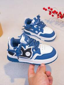 1 Pair Back-To-School Essential Casual Two-Tone Patchwork Hip-Hop Thick Sole Sports Sneakers Streetwear Lace-Up Skate Shoes Non-Slip - Blue - View 8
