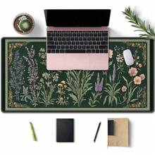 1pc Plant & Floral Pattern Desk Mat: Vintage Mushroom Design Mouse Pad, Gaming & Office Mouse Pad, Desk Accessory, Computer Accessory Mat, Non-Slip Base And Stitched Edge Keyboard & Mouse Pad, Computer Desk Mat, Suitable For Gaming And Office - A - View 4