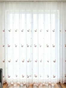 1PC Rod Pocket Modern Swan Embroidered Jacquard Sheer Curtain, Light Filtering Decorative Divider Curtain For Living Room, Bedroom, Dining Room - Pink - View 5