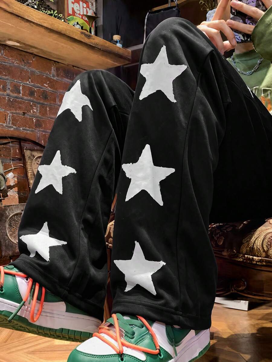 1pc Boys' Y2K American Street Style Wide Leg Loose Straight Casual Long Pants - Black - View 1