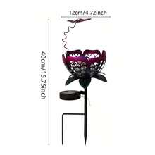 Purple Tulip Solar Ground Light, Metal Flower Cracked Glass Solar Pathway Light, Waterproof Garden Lawn Decorative Landscape Light With Butterfly - 紫色花朵地插 - 查看 6