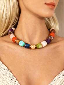 1 pièce Collier élégant et coloré à perles de mode européenne et américaine, bijou de clavicule haut de gamme - Style 2 - Voir 6