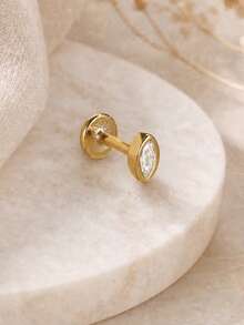 1pc S925 Sterling Silver CZ Zirconia Ear Cartilage Stud Earrings, Flat Back Screw Back, Marquise Pear Shape, Hypoallergenic, Suitable For Helix And Tragus, Daily And Party Wear - Gold - View 3