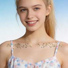 3 Sheets Watercolor Lavender Blue Floral Vine Temporary Tattoo Stickers, Minimalist Colorful Wild Flower Branch Waterproof Fake Tattoos, Elegant Botanical Body Stickers For Arm Shoulder Waist Women Summer Beach Decor - Multicolor - View 4