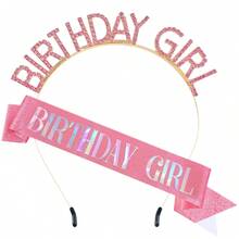 生日肩帶與皇冠髮箍套裝 - 生日快樂配件，適合女性 - 彩色 - 查看 21