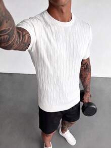 ZYNTH BALENO Men's Summer Fashion Crew Neck Cable Knit Slim Fit Short Sleeve Sweater, Suitable For Gym And Outdoor Sports - White - View 4
