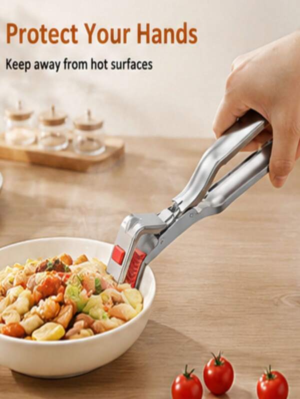 Stainless Steel Heat-Resistant Clip | Kitchen Bowl Lifter, Steamer Clip - 410 Stainless Steel Heat-Resistant Tool, Safely Lift Hot Bowls, Plates, Pots | Ergonomic Handle, Suitable For Air Fryer, Steamer, Oven - Practical Kitchen Gadget