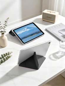 黑色多折筆槽平板保護殼，相容 iPad Mini 4/5/6/7/Air/Air 2/9.7/10.2/10.5/10.9 (Air 4-Air 8)/Pro 11/10th Gen/A16/Pro 11 2024/12.9/Pro 13 2024 機型，內裡因染色批次可能略有色差，內建筆槽，不含筆 - 黑色 - 查看 9