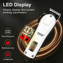 HIENA Professional 2-Piece Hair Clipper Set, Dragon Pattern Carved T-Blade Trimmer, Wireless LED Display Hair Clipper Set With 8 Limit Combs, Salon And Home Hair Trimming Tool - White - View 6