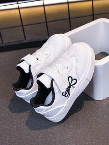 Children's Simple Embroidered Bow Knot Shoes, Versatile Hook And Loop Infant Toddler White Sneakers - White - View 5
