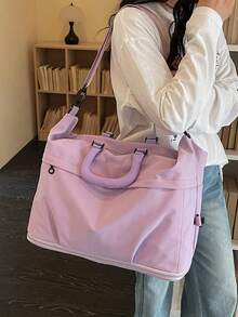 Korean Style Casual Large Capacity Colorblock Dopamine Water-Resistant Minimalist Durable Travel Bag With Luggage Strap Sleeve, Adjustable Wide Long Shoulder Strap, Expandable, Business Trip Short Trip Bag, One Shoulder Crossbody Gym Yoga Bag, Student Dorm Shopping Grocery Mommy Maternity Storage Bag, Fresh Sweet Feminine Versatile Portable Women's Travel Bag - Multicolor - View 10