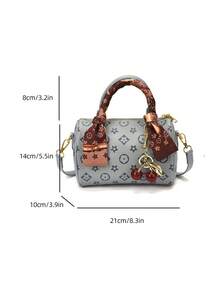 Dedoo Vintage Printed Mini Barrel Handbag With Scarf Decoration, Detachable Shoulder Strap, Women's Multi-Functional Shoulder Crossbody Bag (Scarf/Cherry Style, Random Color) - Blue - View 6