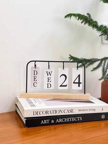 Classic Wooden Flip Perpetual Calendar With Gold Frame, Desktop Display For Month And Date, Home Office Decor Calendar, Back To School And Holiday Party Decoration, Simple Ornament Without Complex Calendar Functions - Multiple Styles - View 8