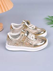 1 Pair Spring/Autumn Unisex Kids' Sports Shoes, Fashionable Versatile Non-Slip Casual Skate Shoes, German Trainer Style - Silver - View 1
