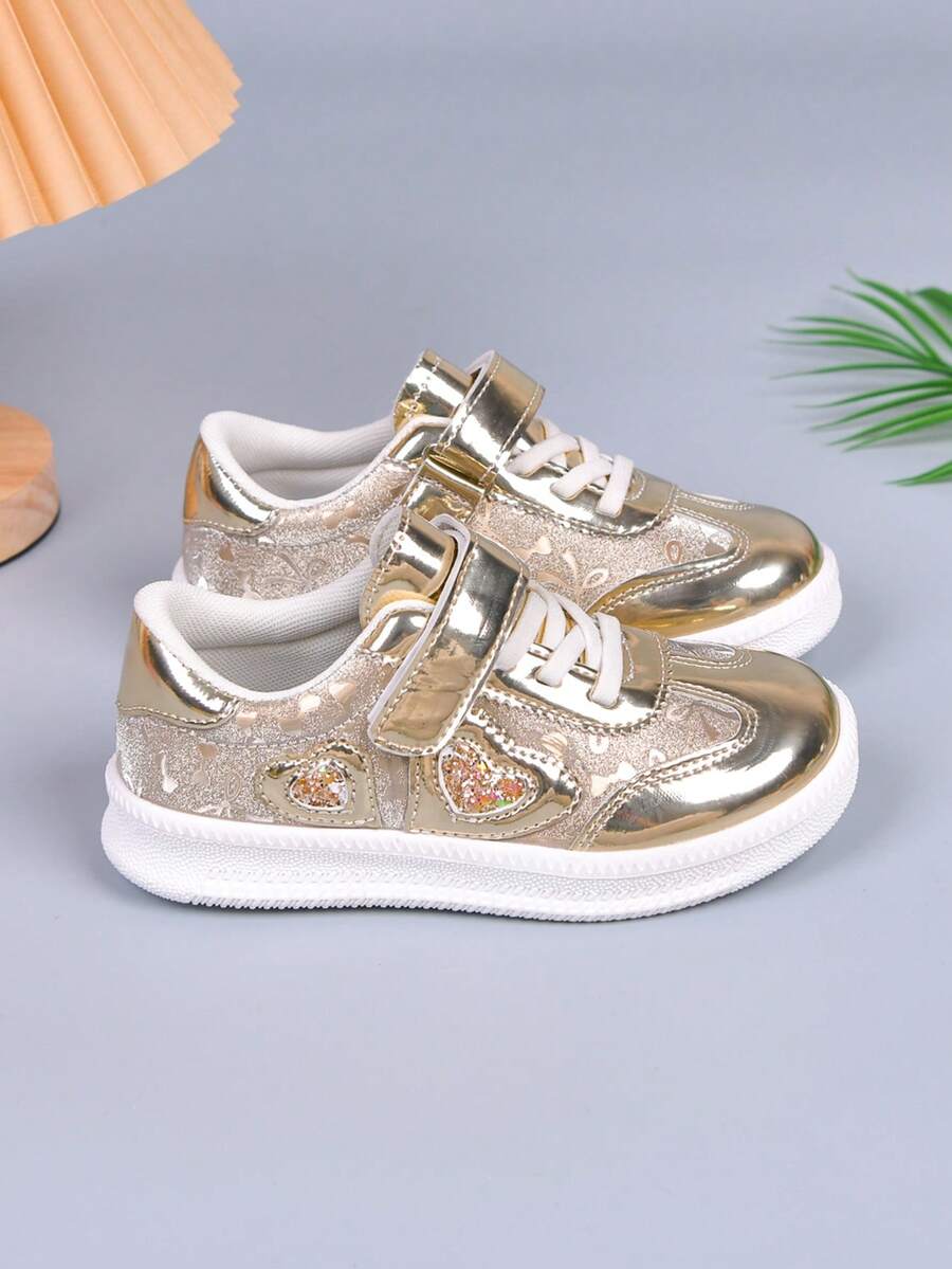 1 Pair Spring/Autumn Unisex Kids' Sports Shoes, Fashionable Versatile Non-Slip Casual Skate Shoes, German Trainer Style - Silver - View 1