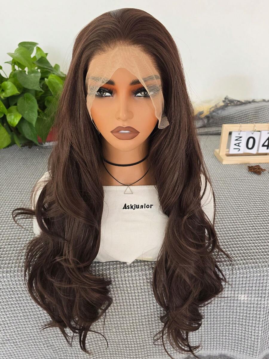 websterwigs 女士長款棕色波浪假髮 合成髮 側分 淺棕色捲髮 自然波浪 棕色 13X4蕾絲前沿假髮 日常派對、萬聖節適用