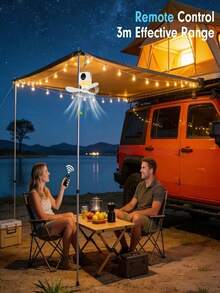 1pc Portable Remote Control Hanging Fan With Light, USB Type-C Recharge Silent Tent Ceiling Fan Adjustable Speed Timing For Camping Dorm Travel - 1 - View 6