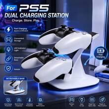 Iplay 1 pieza - Base de carga para mando de PlayStation 5 con indicador LED, interfaz TYPE-C, puede cargar dos mandos simultáneamente (Blanco) - Ver 5