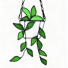 1pc Green Plant Window Catcher, Colorful Glass Window Hanging Decor, Handmade Faux Plant Colorful Glass Panel Catcher, Suitable For Plant Lovers, Unique Home Indoor/Outdoor Decoration - Green Leaves - View 5