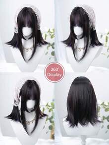 alicegarden 18-Inch Long Synthetic Wig Featuring A Natural Straight Style A Stunning Multicolor. Designed With Bangs , This False Hairpiece Is Perfect For Ms Daily Party Cosplay Use, Offering A Natural And Natural Durable Wig Gift For Ladies. (No Accessories), Halloween - Multicolor - View 9