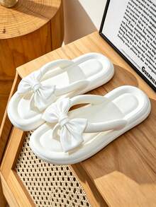 Women's Cute Bow Flip Flops, EVA Summer Sandals, Soft Slippers, Suitable For Beach, Pool, Indoor And Outdoor Use - White - View 8