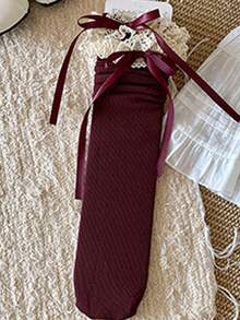 1 par de calcetines hasta la rodilla para mujer, de punto, suaves y cómodos, amigables con la piel, con lazo de encaje multicolor, estilo vintage, elegante, dulce, casual y versátil, adecuados para todas las estaciones - Multicolor - Ver 10