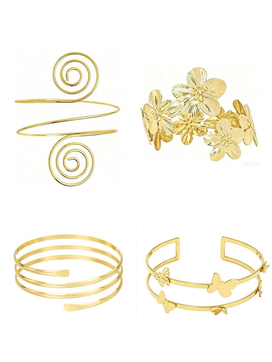 4 piezas Anillos para el brazo superior de mujer, brazaletes de estilo minimalista, anillos de brazo ajustables en espiral - D006-3 - Ver 1