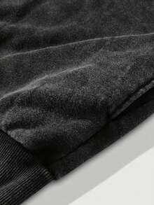 Men's Plus Size New Long Sleeve Casual Washed Hooded Zip-Up Sweatshirt, Cotton Material, Streetwear Style, High-Quality Interesting Emo Pattern, Youngboy Never Broke Again Friends Casual Puzzle Sticker English Print, White English Print Pattern, Cool Versatile Washed Zip-Up Sweatshirt, Y2K Style, Suitable For Daily Wear - Black - View 5