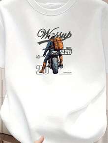 100% Women's T-Shirt, Casual Top, Round Neck,  Motorcycle Graphic T-Shirt, Fast Local Delivery - White - View 1