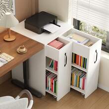 =N880P313969W Small Wheeled Bookcase 52x50x75cm – With Shelves And Drawers, Reversible Left/Right Configuration, Fully Extendable Single Module, With Anti-Tip Protection, Nightstand - White - View 2