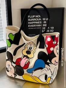 開學季 Disney Stitch Mickey 帆布托特包，大容量卡通手提包，大學生書包，媽媽通勤包，厚實耐磨帆布材質，水彩熱帶、潑墨米奇、家庭全成員、愛侶、雲朵彩虹 5 款印花可選，3 色加固織帶手柄堅固耐用，U 型開口收納空間 - 托特包 - 查看 6